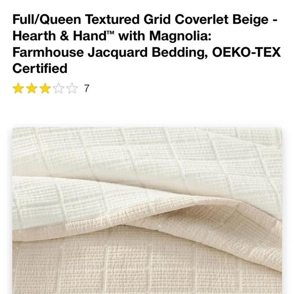 Full/Queen Textured Grid Coverlet Beige - Hearth & Hand with Magnolia - Picture 4 of 4